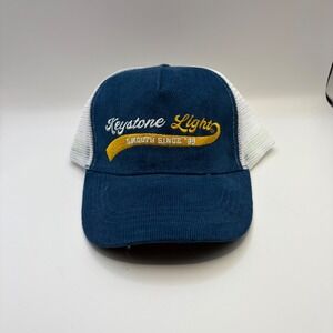 Keystone Light Beer Trucker Hat Navy Blue Corduroy Smooth Since 89 Adjustable